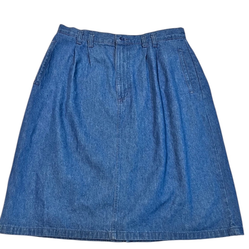 Vintage Lands End Cotton‎ Skirt Womens 16 Made in USA Pleated Back Vent